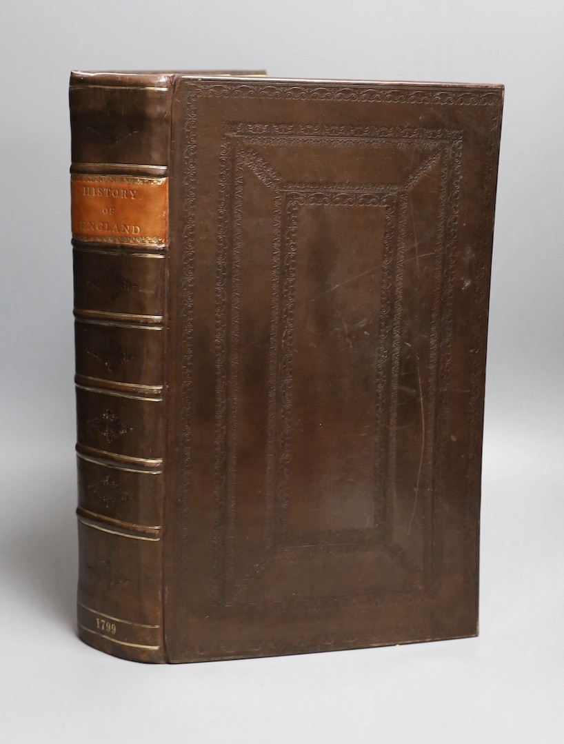 (England) An Impartial History of England ... to the Middle of the Year 1799 ... including, An History of the American War and Revolution... num. engraved plates and folded map; newly rebound blind-decorated calf, panell